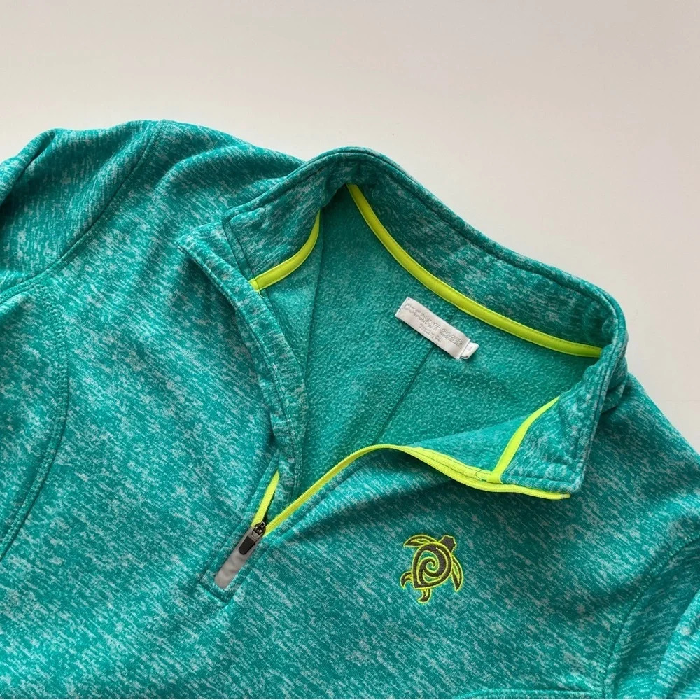 Coconut Creek Trading Co. Green Blue Turquoise Neon Quarter Zip Kanga Pocket - Picture 3 of 13